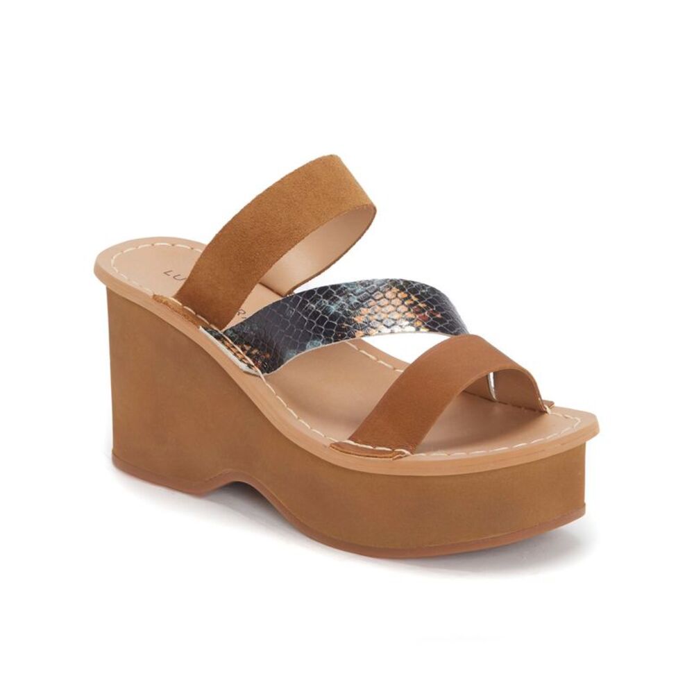 LUCKY BRAND Womens Brown Snake 2" Platform Mimya Wedge Slide Sandals 9 M